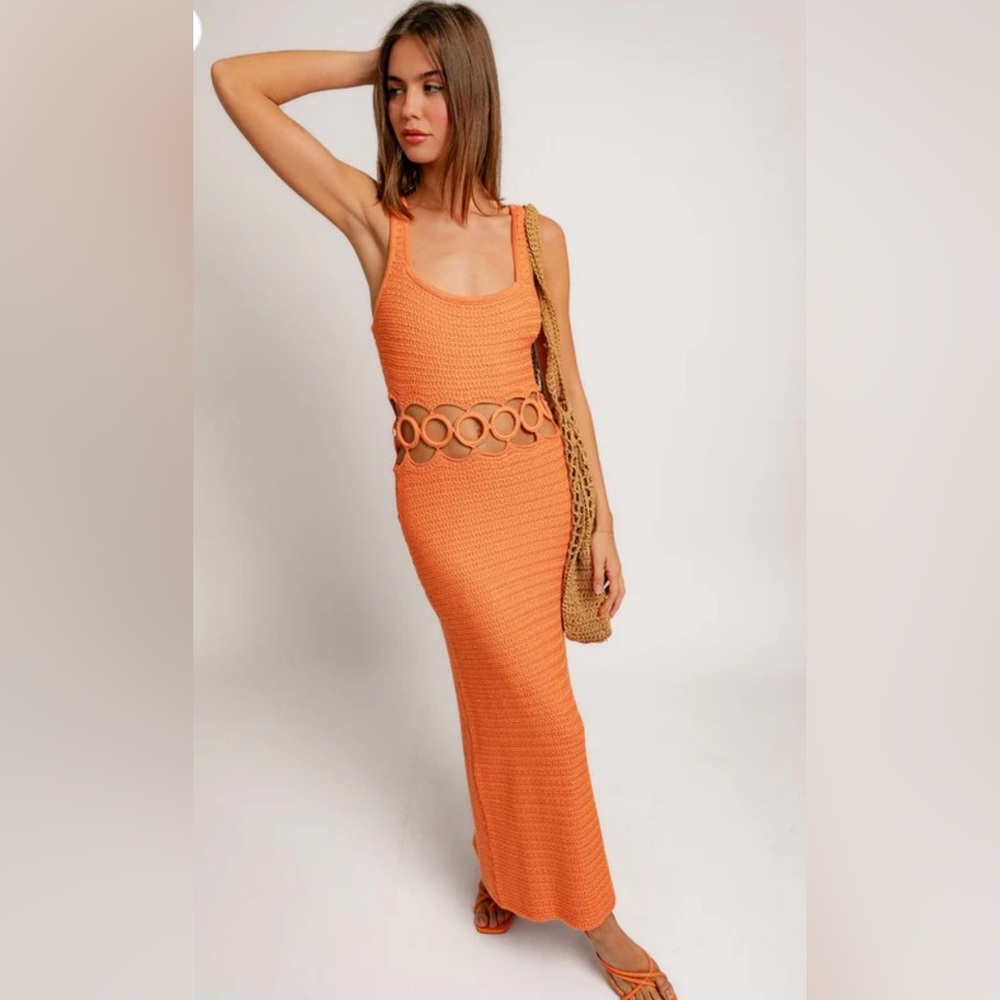 Le Lis Square Neck Sleeveless Crochet Midi Dress